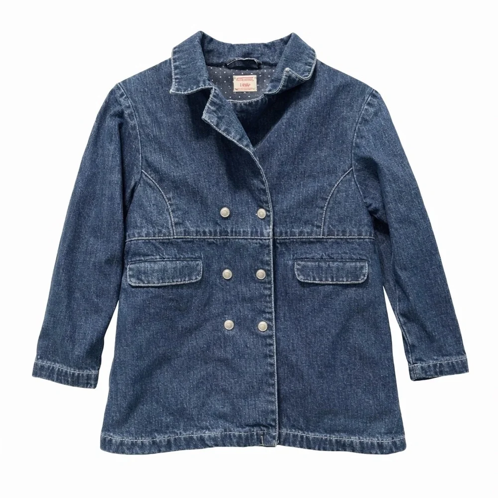 Gymboree Bon Voyage Denim Peacoat Jacket Polka Dot Lined Girls Size 5